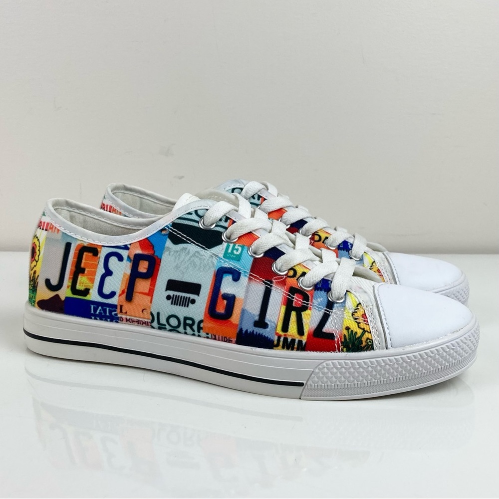 Jeep Girl Women’s Custom License Plate White Multicolor Low Top Shoes Size 7.0